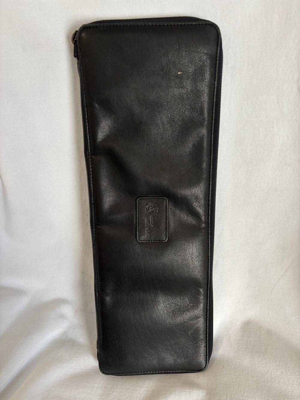 Vintage Carlo Amboldi Black Leather Zip Around Men's Tie Travel Case Carrier